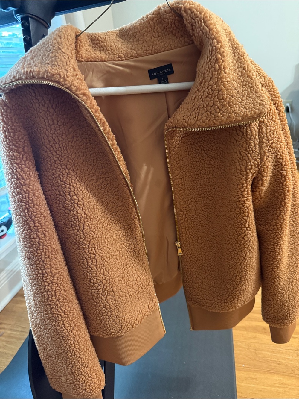 Ann Taylor Camel/Tan Sherpa Zip Jacket